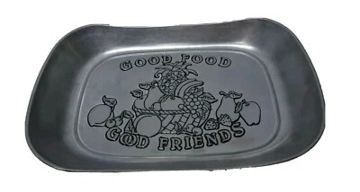 WILTON ARMETALE Silver Toned Serving BREAD TRAY "GOOD FOOD GOOD FRIENDS" - Image 1 of 3