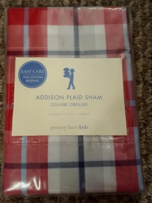 Nuevo Pottery Barn Kids ROJO Addison FUNDA A CUADROS Estándar Azul Blanco Funda de Almohada Gris Foto 1 de 2