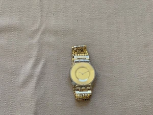Women's Swatch Paved In Gold Quartz Watch w/Beaded Bracelet Band Swiss Made 2000 - Picture 1 of 7