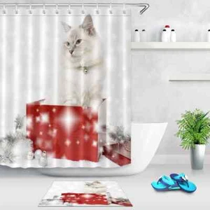 Revestimiento de cortina de ducha de poliéster impermeable para baño para gato de Navidad resistente al agua - Imagen 1 de 9