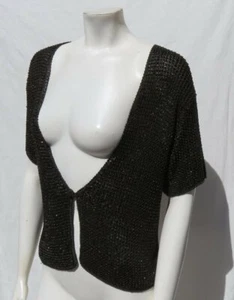 $280 CARMEN MARC VALVO Green Heavy Beaded Crochet Cardigan Sweater Top sz US M - Picture 1 of 5