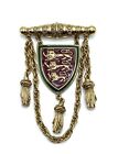 Vintage Gold Lions Rampant Heraldic Coat of Arms Chatelaine Enamel Intricate Pin