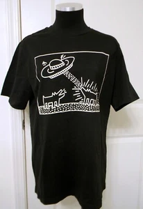 Herren T-Shirt Keith Haring Grafik 100% Baumwolle Hunde mit UFO schwarz Größe M - Bild 1 von 5
