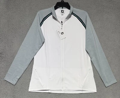 NEW Footjoy French Terry Full Zip Raglan Colorblock White Heather Gray Womens L - Image 1 of 4
