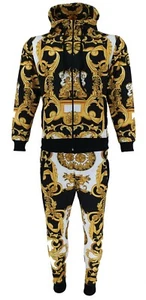 Men TiM Tracksuit Baroque Print Urban Hip Hop Top Bottoms Joggers Set 2ps Outfit - Picture 1 of 2