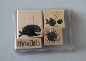 Stampin' Up! Whale Wishes Montado en Madera Pez Algas Marinas Ballena Amortiguador Nuevo Retirado - Imagen 1 de 2