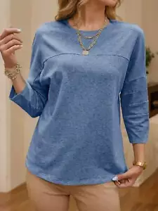 Women's Casual 3/4 Sleeve T-Shirts Loose Round Neck Tops Basic Tees Blouses - Picture 1 of 17
