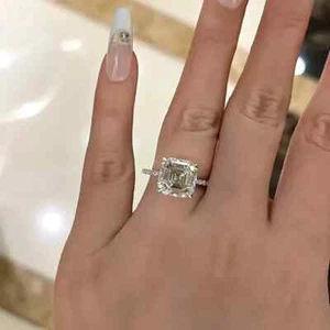 Anillo de oro blanco de 18 k con detalles de diamantes cultivados en laboratorio certificado IGI 3,20 TCW Asscher Cut - Imagen 1 de 11