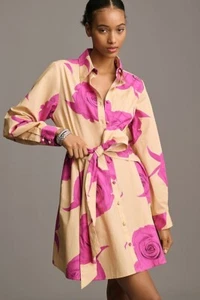 New Anthropologie Hutch Long-Sleeve Tie-Waist Shirt Dress Neutral S $198 NWT - Picture 1 of 4