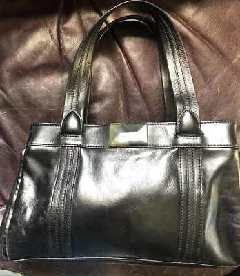 Bolso Cartera Clásico Kate Landry Cuero Negro Brillante - Increíble Forro Interior Foto 1 de 4