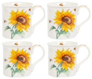 4 Sonnenblumen Kaffeebecher Set Fine China 330ml Fassungsvermögen - Bild 1 von 3