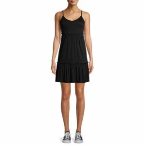 Wild Skye Juniors Ruffle Tiered Dress, Black, Large - Picture 1 of 6