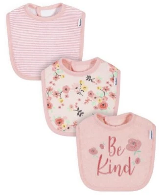 Paquete de 3 baberos regateadores de algodón Gerber rosa ser amable nuevos con etiquetas Foto 1 de 4