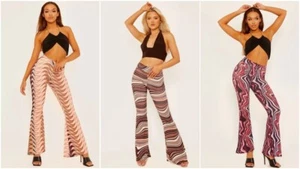 Damen bedruckte Leggings Damen hochtailliert gerruchtetes breites Bein Hose UK - Bild 1 von 11