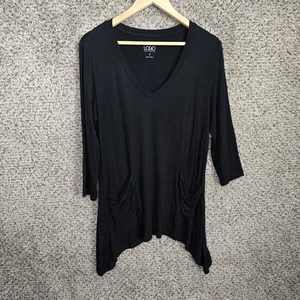LOGO Lori Goldstein Top Womens Small Black Stretch Tunic Pockets Casual Ladies - Picture 1 of 7