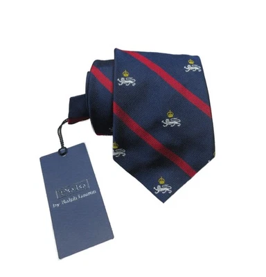 Gravata Polo Ralph Lauren Masculina Azul Marinho Estampa de Leão 3,25" Seda $125 Fabricada na Itália - Imagem 1 de 2