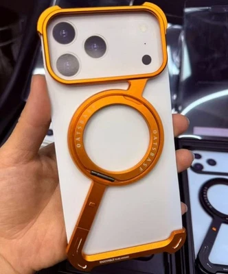 Magnetic Metal Z Shape Rimless stand Case For iPhone 17 Air 16 15 13 Pro Max 14+ - Image 1 of 4