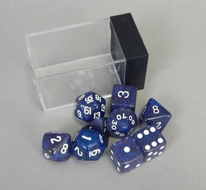 Vintage Blue Chessex 9pc Polyhedral w Pips dice set OOP OLD GLITTER sparkle - Picture 1 of 3
