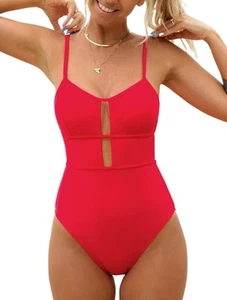 CUPSHE Women's One Piece Swimsuit Scoop Neck Adjustable Straps Cutout Back L - Picture 1 of 5