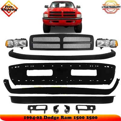 Front Bumper Primed Steel & Fog Lights Kit For 1994-2002 Dodge Ram 1500 2500 Foto 1 de 4