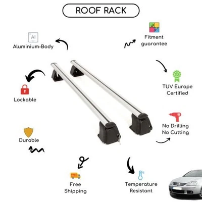 Juego de barras transversales de techo desnudo para Volkswagen Golf V Hatchback 2003-2009 Foto 1 de 4