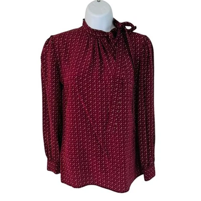 Blusa Levante para mujer talla 6 vintage estampado de seda cuello lateral corbata borgoña Foto 1 de 4