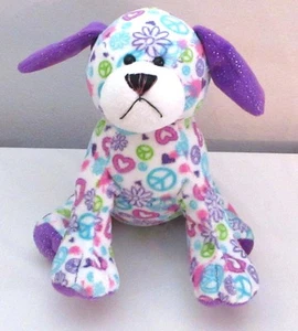 GANZ Webkinz PEACE OUT PUPPY Dog Plush ONLY Stuffed Toy NO CODE 8" Purple Ears - Picture 1 of 6