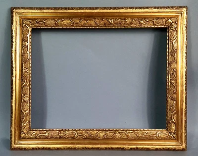 Cadre ancien à la bérain + verre feuillure: 35x27 cm 5F bois mouluré doré C724 - Photo 1/4