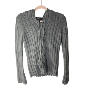 Express Women's Wool Heathered Gray Rug Carpet Patterned Texture Hoodie - Picture 1 of 5