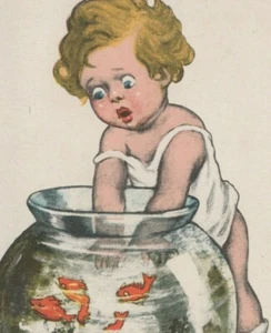 c1906 Rotograph Katharine Gassaway little girl goldfish poor things drown C9 - Picture 1 of 3