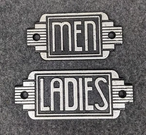 ART DECO STYLE RESTROOM SIGNS, MEN & LADIES, CAST IRON, BAR RESTAURANT TOILETS - Picture 1 of 3