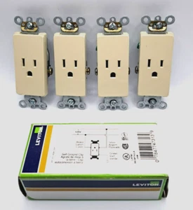 Leviton Single Receptacle Outlet, Commercial Specification Grade, Pack 4 - Picture 1 of 2