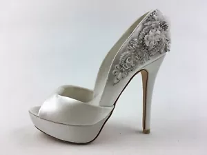 MENBUR Narke Peep Toe Schmuck Blumen Plateau Absätze Gr. EUR 36, weiß Satin 3367 - Bild 1 von 8