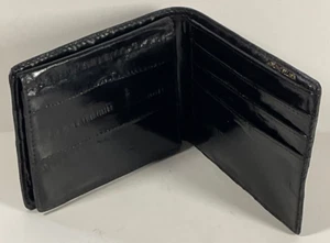 black 100% eelskin bifold wallet card holder fold over ID pocket vtg - Picture 1 of 9
