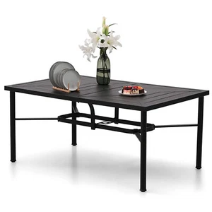 Patio Dining Table Rectangular 6 Person Metal Outdoor Tables For Lawn Backyard - Picture 1 of 7