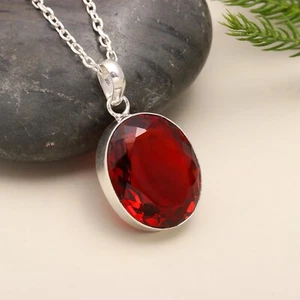 Zertifizierter brasilianischer Rottopas Quarz ovale Form Sterlingsilber Anhänger 925 - Bild 1 von 4