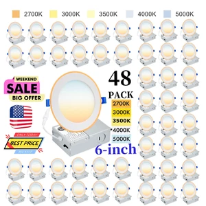 48Pack 12Watt - 6 Inch 5CCT Ultra-Thin LED Recessed Ceiling Light + Junction Box - Picture 1 of 20