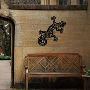 Rusty Metal Gecko Wall Decor | Geometric Garden Sculpture | Metal Lizard Art - Picture 1 of 17