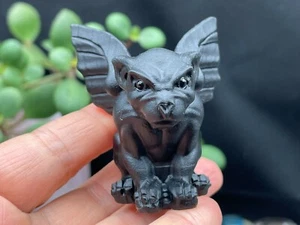 Natural Obsidian Crystal Gargoyle Hand Carved Housewarming Gift D110351 - Picture 1 of 7