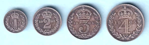 Great Britain. 1905 Edw V11 - 4 Pce Silver Maundy Set.. 1d,2d,3d, & 4d. Cased - Picture 1 of 4
