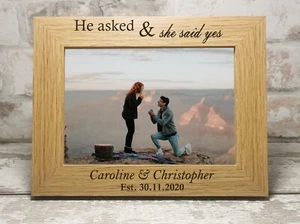 He asked - She said Yes Personalised Engagement Photo Frame ENGRAVED Gift | For - Picture 1 of 10