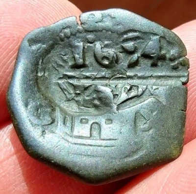 1654 Spanish Empire Coin Pirate Era Rare Maravedis Counterstamp Countermark - Image 1 of 4