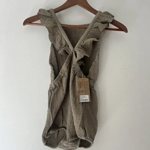 The Simple Folk The Ruffle Romper in Sage Organic Cotton Muslin 9/10 Years NWT - Picture 1 of 17