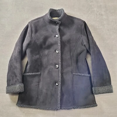 LL Bean Coat Womens Small Sherpa Lined Faux Suede Shearling Jacket Peacoat - Image 1 of 4