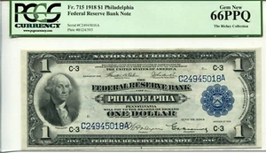 FR 715 1918 $1 FED RESERVE BANK NOTE 66 PPQ GEM NEW - Picture 1 of 2