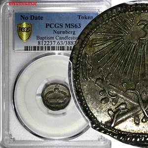 GERMANY Nurnberg Silver Baptism Candlesticks Token PCGS MS63 TOP GRADED (536) - Picture 1 of 4