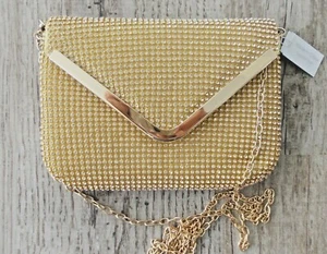 NATASHA CRYSTAL ENVELOPE EVENING CLUTCH GOLD NEW WITH TAGS - Picture 1 of 4