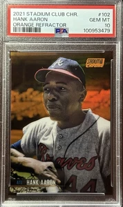 2021 Topps Stadium Club Chrome Hank Aaron Orange Refractor #/25 SP PSA 10 Braves - Picture 1 of 2
