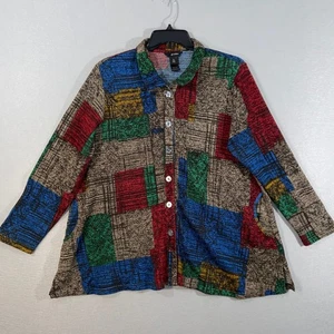 Ali Miles Damen Jacke XL Mehrfarbig Patchwork Knopfleiste Langarm Shacket - Bild 1 von 11