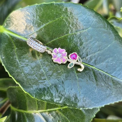 14K 黄金花朵幻灯片手链小饰品粉色上釉花卉圣诞礼物  — 第 1/4 张图片